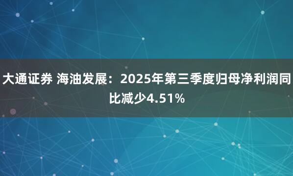 大通证券 海油发展：2025年第三季度归母净利润同比减少4.51%
