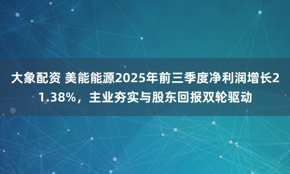 大象配资 美能能源2025年前三季度净利润增长21.38%,主业夯实与股东回报双轮驱动